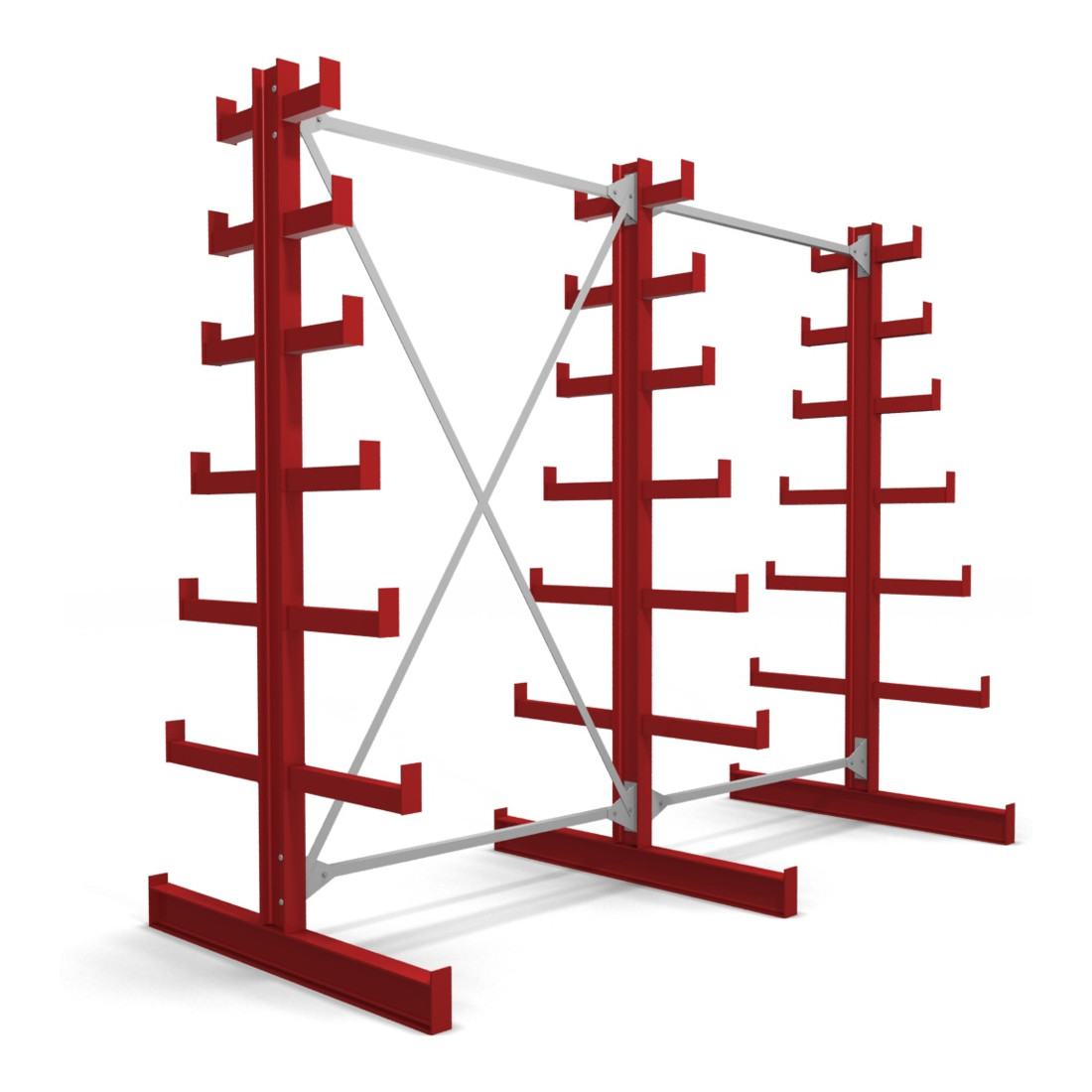 Rayonnage à bras en porte-à-faux STIER, double, 2 travées avec 6 niveaux décroissants 2600x2000x500 mm, rouge feu