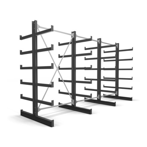 Rayonnage à bras en porte-à-faux STIER, double, 3 travées avec 5 niveaux 3900x2000x500 mm