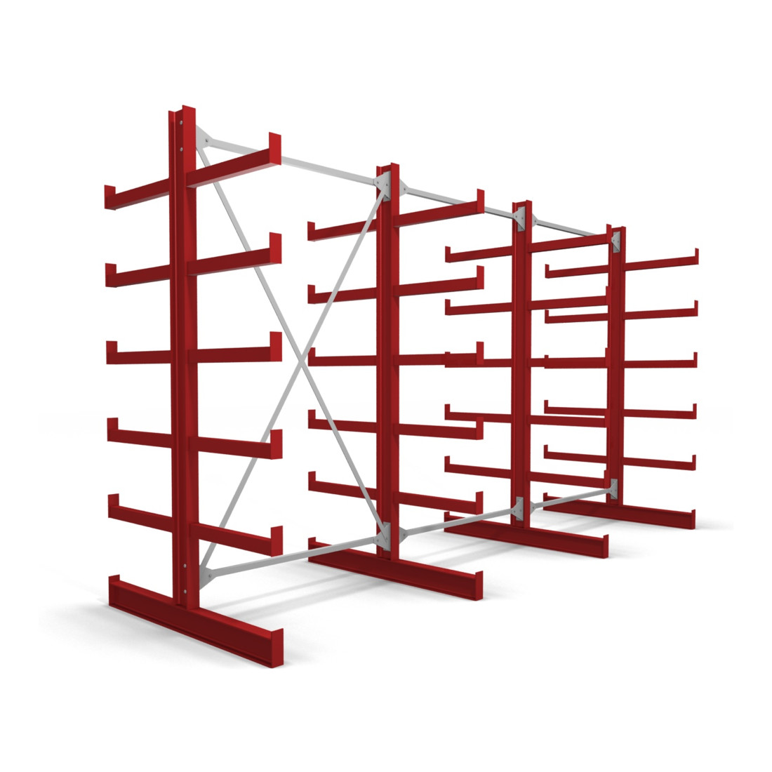 Rayonnage à bras en porte-à-faux STIER, double, 3 travées avec 5 niveaux 3900x2000x500 mm, rouge feu