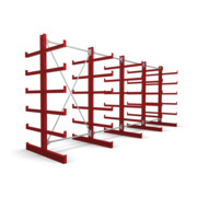 Rayonnage à bras en porte-à-faux STIER, double, 4 travées avec 5 niveaux 5200x2000x500 mm, rouge feu