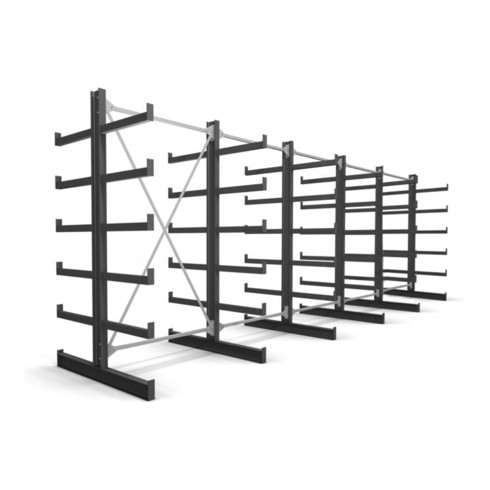 Rayonnage à bras en porte-à-faux STIER, double, 5 travées avec 5 niveaux 6500x2000x500 mm