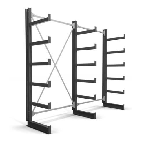 Rayonnage à bras en porte-à-faux STIER, simple, 2 travées avec 5 niveaux 2600x2000x500 mm