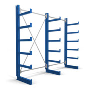 Rayonnage à bras en porte-à-faux STIER, simple, 2 travées avec 5 niveaux 2600x2000x500 mm, bleu gentiane