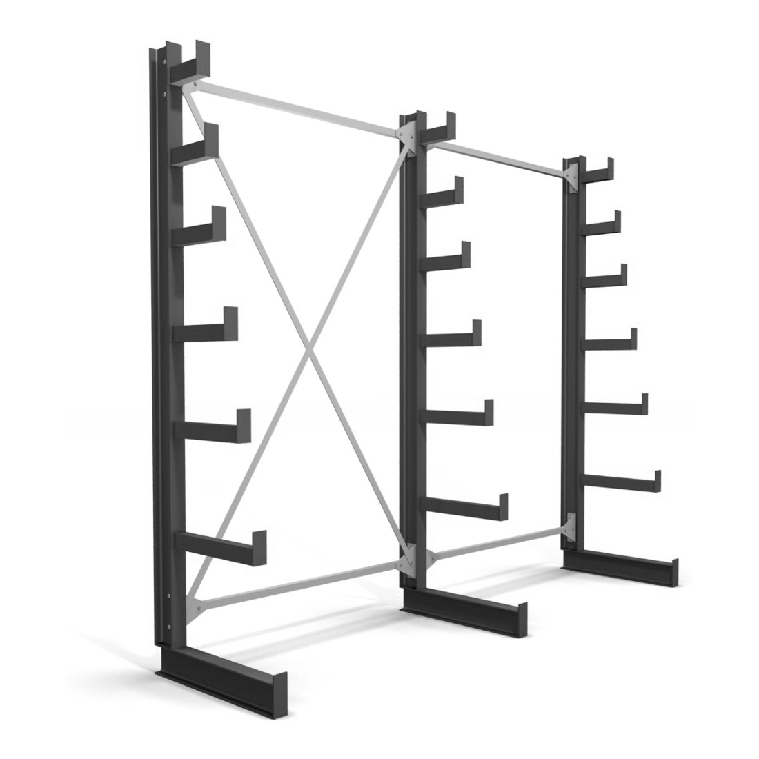 Rayonnage à bras en porte-à-faux STIER, simple, 2 travées avec 6 niveaux décroissants 2600x2000x500 mm