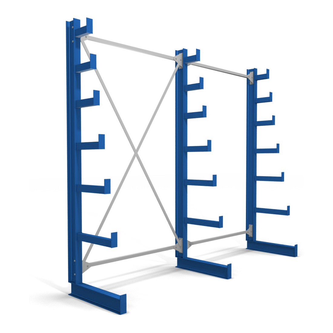 Rayonnage à bras en porte-à-faux STIER, simple, 2 travées avec 6 niveaux décroissants 2600x2000x500 mm, bleu gentiane