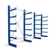 Rayonnage à bras en porte-à-faux STIER, simple, 3 travées avec 5 niveaux 3900x2000x500 mm, bleu gentiane