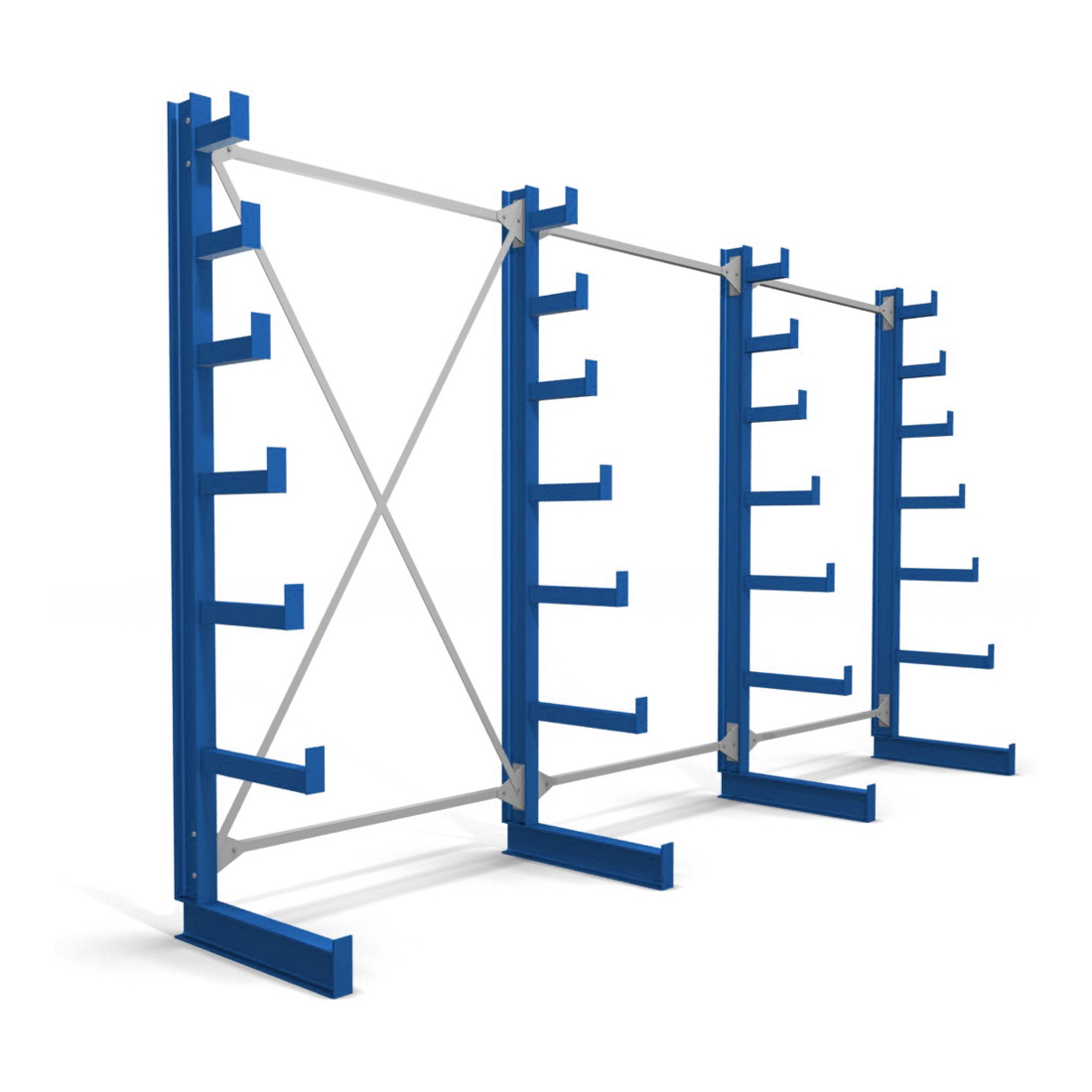 Rayonnage à bras en porte-à-faux STIER, simple, 3 travées avec 6 niveaux décroissants 3900x2000x500 mm, bleu gentiane