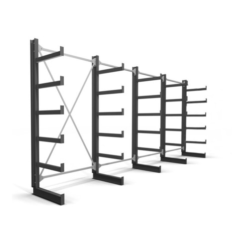 Rayonnage à bras en porte-à-faux STIER, simple, 4 travées avec 5 niveaux 5200x2000x500 mm