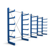 Rayonnage à bras en porte-à-faux STIER, simple, 4 travées avec 5 niveaux 5200x2000x500 mm, bleu gentiane
