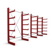 Rayonnage à bras en porte-à-faux STIER, simple, 4 travées avec 5 niveaux 5200x2000x500 mm, rouge feu