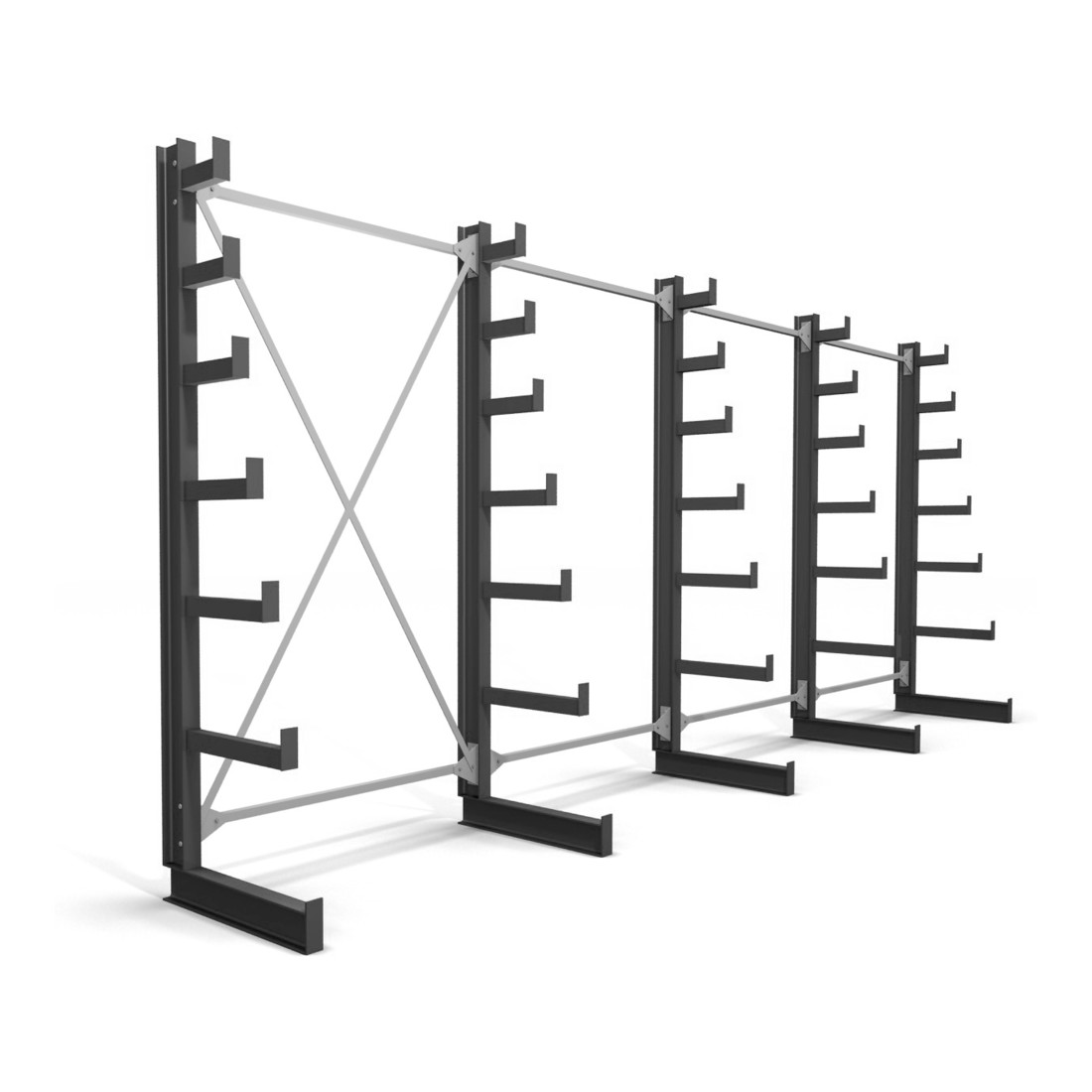 Rayonnage à bras en porte-à-faux STIER, simple, 4 travées avec 6 niveaux décroissants 5200x2000x500 mm