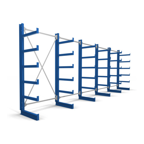 Rayonnage à bras en porte-à-faux STIER, simple, 5 travées avec 5 niveaux 6500x2000x500 mm, bleu gentiane