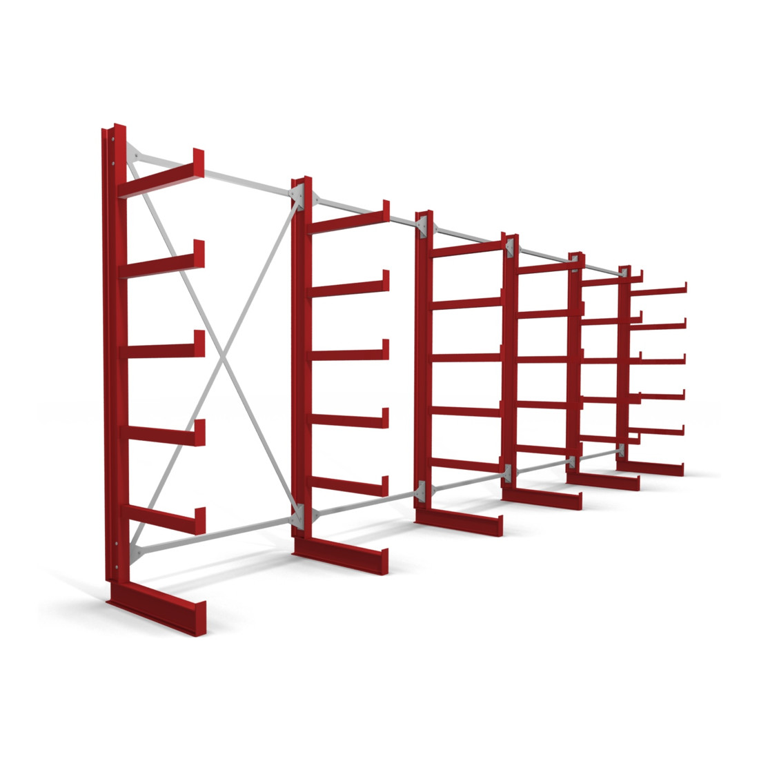 Rayonnage à bras en porte-à-faux STIER, simple, 5 travées avec 5 niveaux 6500x2000x500 mm, rouge feu