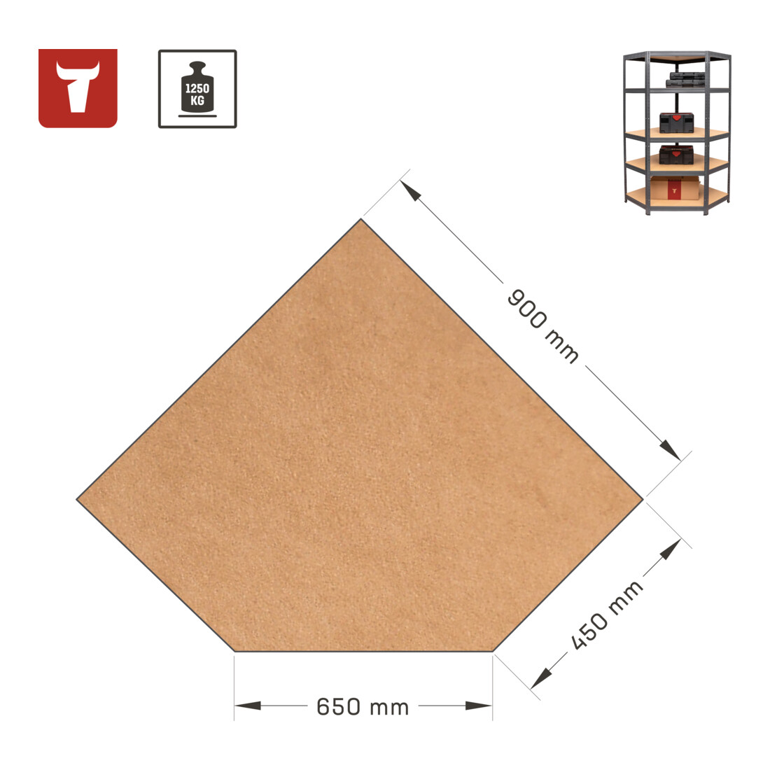 Rayonnage à tablettes d'angle STIER, charge par casier 250 kg HxlxP 1800x900x450 mm