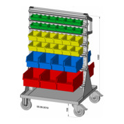 Rayonnage mobile bilatéral 62 bacs de rangement PS laqué à la poudre gris clair, 720 x 1155 mm-1