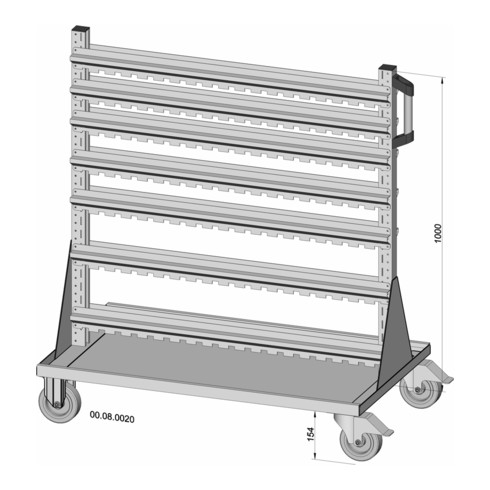 Rayonnage mobile bilatéral seul laqué à la poudre gris clair, 1 030 x 1 155 mm