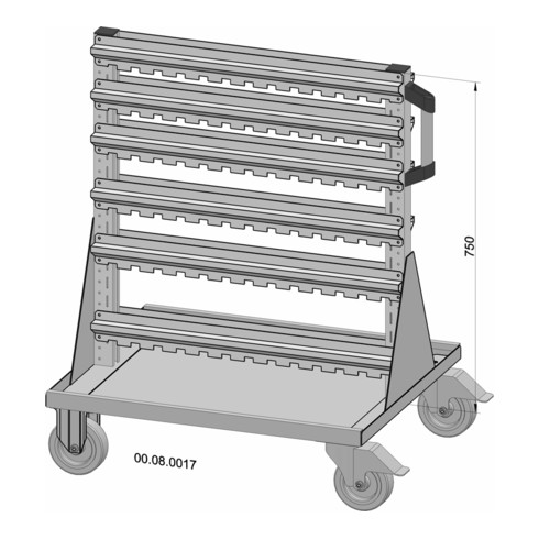 Rayonnage mobile bilatéral seul laqué à la poudre gris clair, 720 x 905 mm