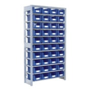 Rayonnages à tablettes équipés de bacs Bito SK p 324 x H 1850 bacs en bleu