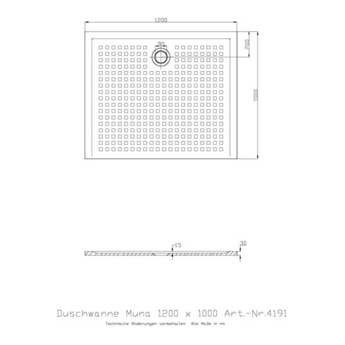 Receveur de douche Hoesch en fonte minérale MUNA avec antidérapant 1200x1000x30mm blanc