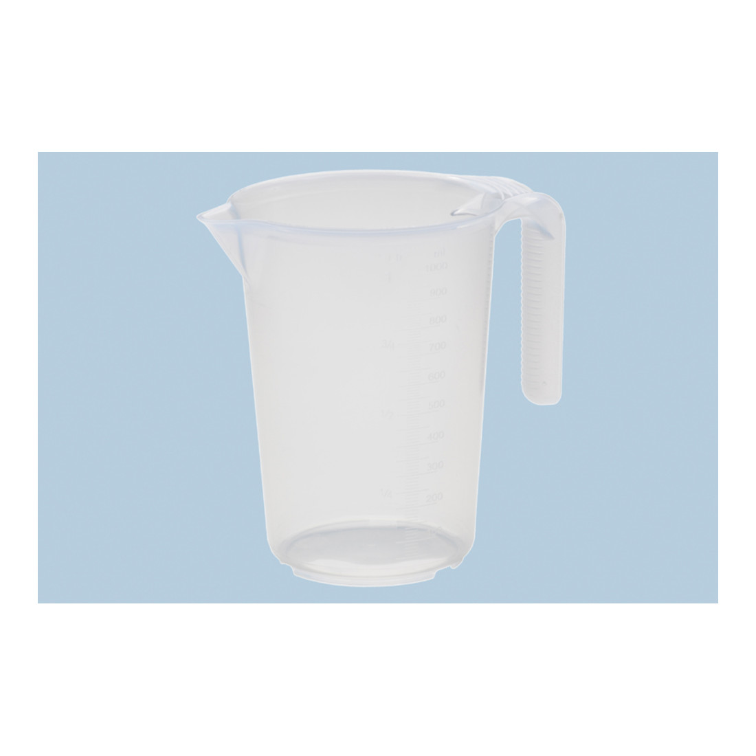 Récipient gradué 1 000 ml, PP, 1 échelle transparent, poignée ouvrir, empilable