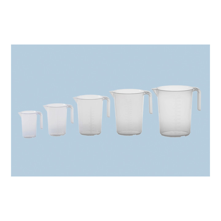 Récipient gradué 1 000 ml, PP, 1 échelle transparent, poignée ouvrir, empilable