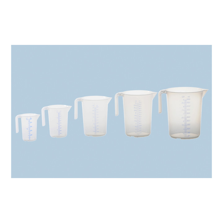 Récipient gradué 1 000 ml, PP, 2 échelles transparent, poignée ouvrir, empilable