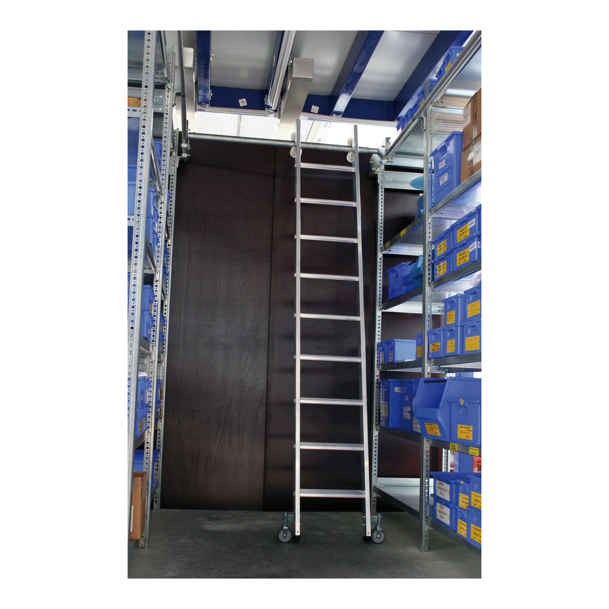 Regalwerk Aluminium-Regalleiter für Doppelregal seitlich verschiebbar Arbeitshöhe 3.350 mm