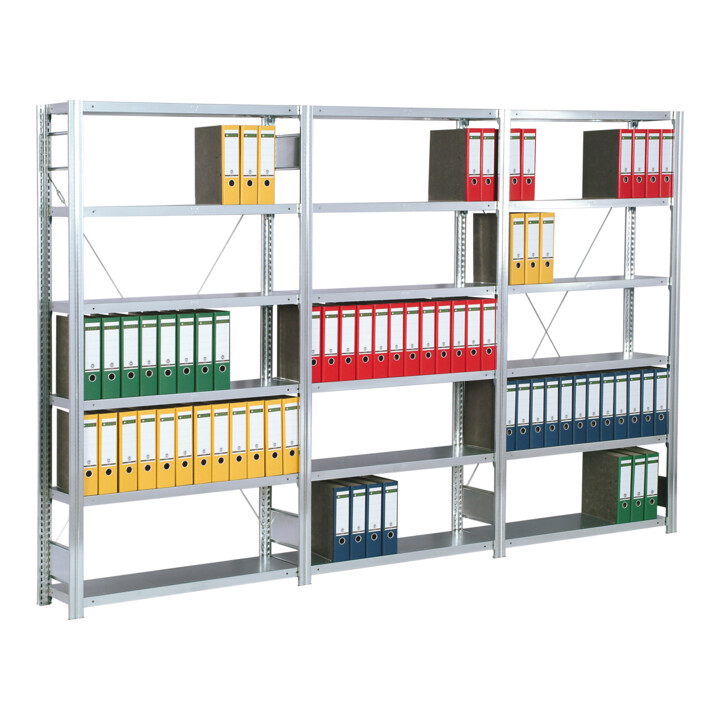 Regalwerk BERT Büroregal Anbaufeld HxBxT 2000x1285x600mm 6 Fachböden für 5 Ordner