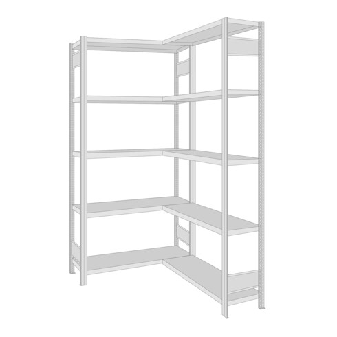 Regalwerk BERT-Eckregal HxBxT 2000x1005x500x1005 mm Stecksystem verzinkt mit 5 Ebenen