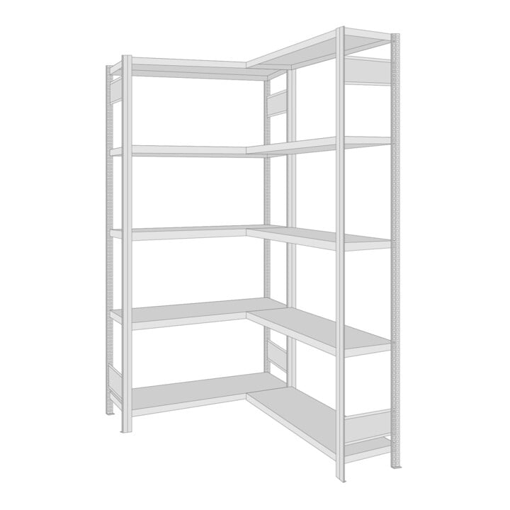 Regalwerk BERT-Eckregal HxBxT 2000x875x300x875 mm Stecksystem verzinkt mit 5 Ebenen