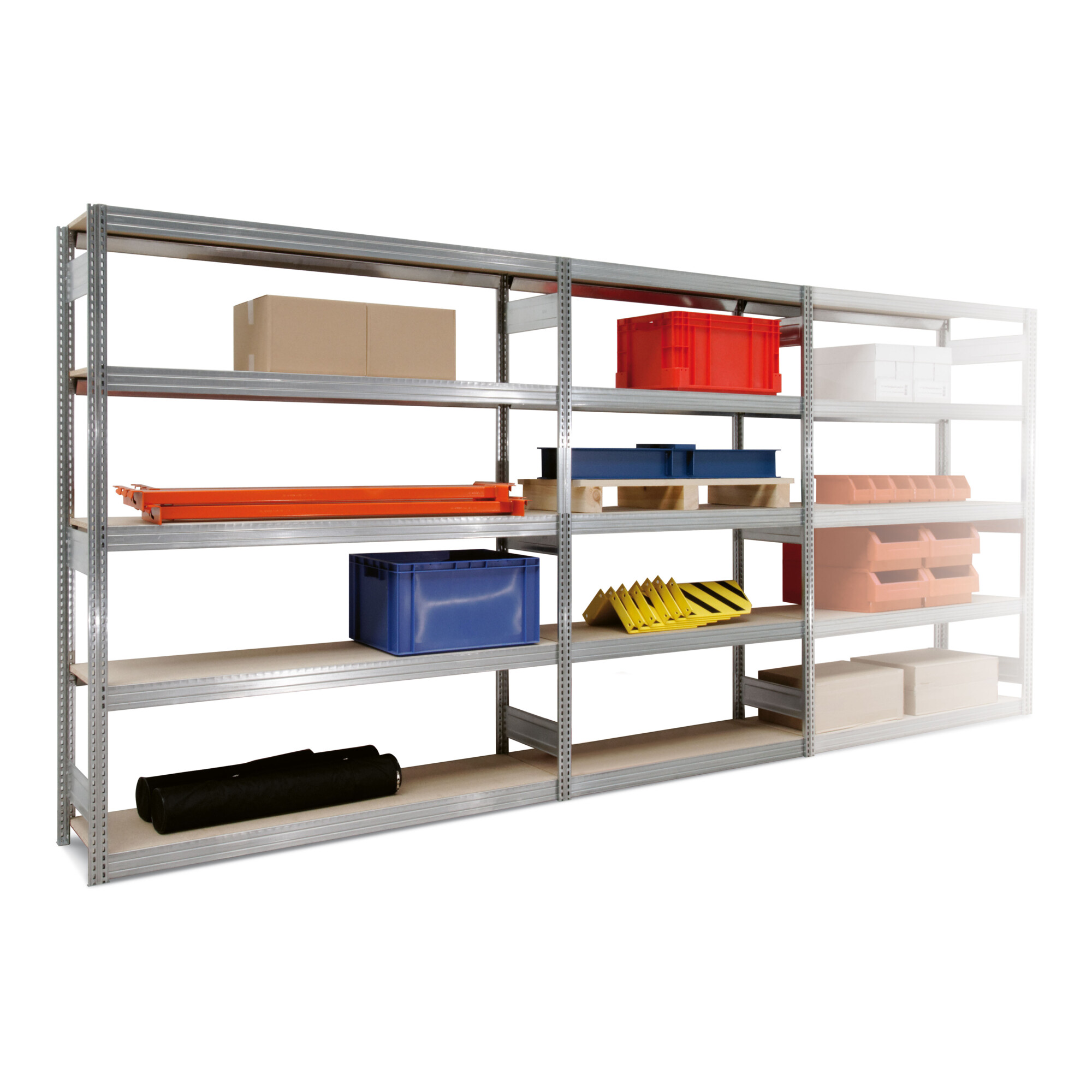 Regalwerk BERT-Großfachregal 350 kg Set 3 1 x Grundf. + 3 x Anbauf. HxBxT 2000x1695x600 mm