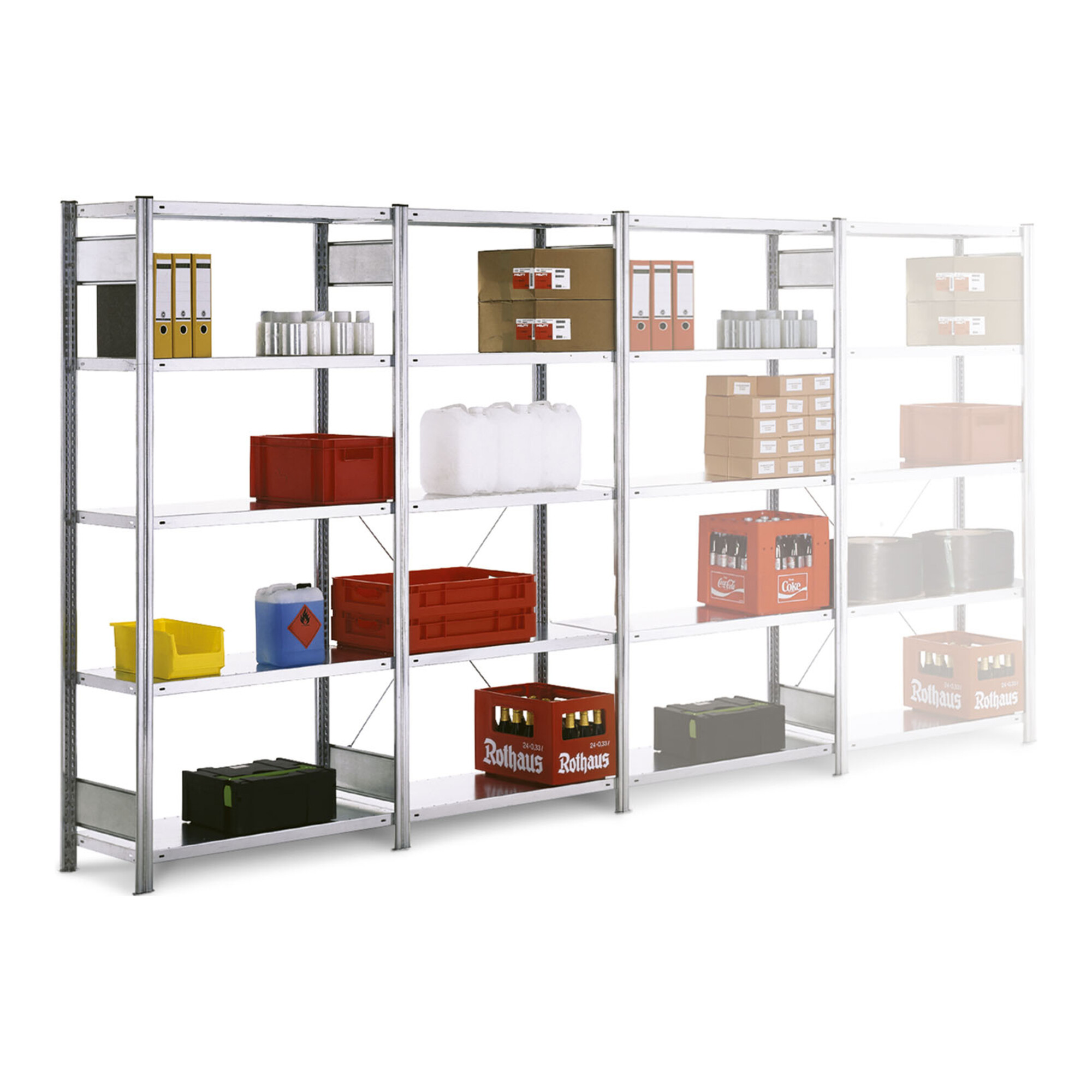 Regalwerk BERT-Standardregal Set 3 1 x Grundf. + 3 x Anbauf. HxBxT 2000x1005x400 mm