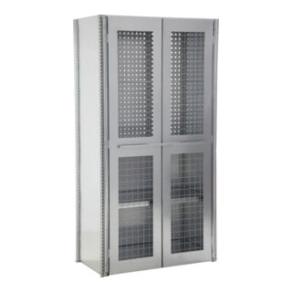 Regalwerk BERT-Werkstatt-Regalschrank mit Gitterflügeltüre Anbaufeld HxBxT 2000x1005x500mm