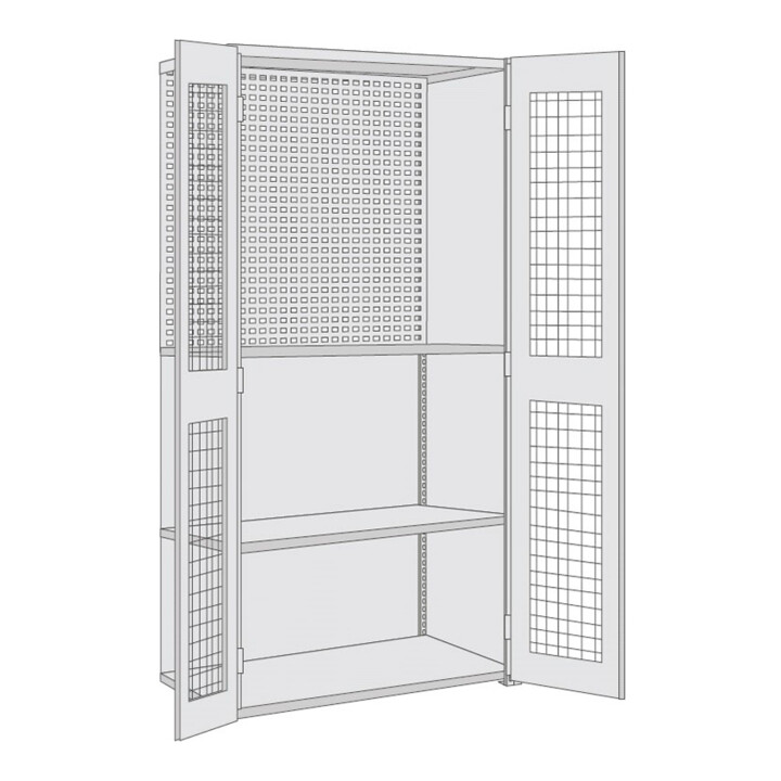 Regalwerk BERT-Werkstatt-Regalschrank mit Gitterflügeltüre Anbaufeld HxBxT 2000x1005x500mm