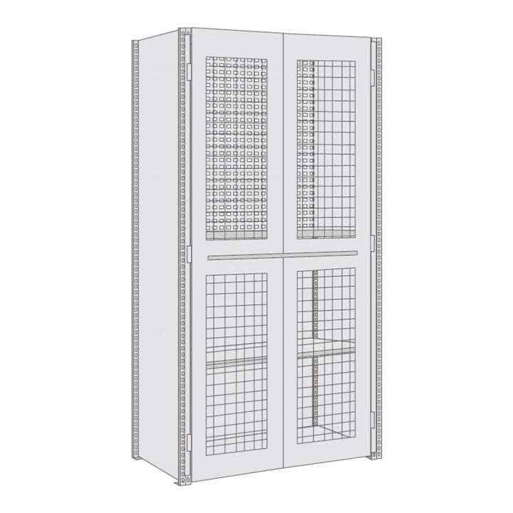 Regalwerk BERT-Werkstatt-Regalschrank mit Gitterflügeltüre Grundfeld HxBxT 2000x1005x500mm