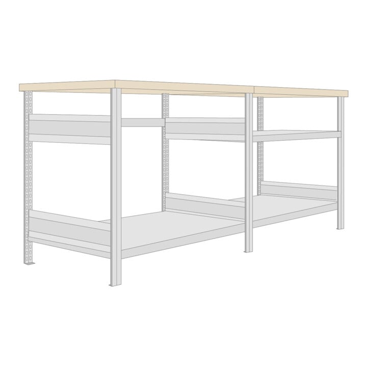 Regalwerk BERT-Werktisch Typ 2 HxBxT 880x2100x700 mm 1 Ebenen Stahlboden Belastung 150 kg