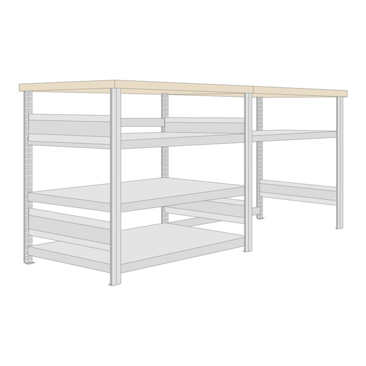 Regalwerk BERT-Werktisch Typ 3 HxBxT 880x2100x700 mm 1x1 Ebene, 1x3 Ebene Belastung 150 kg