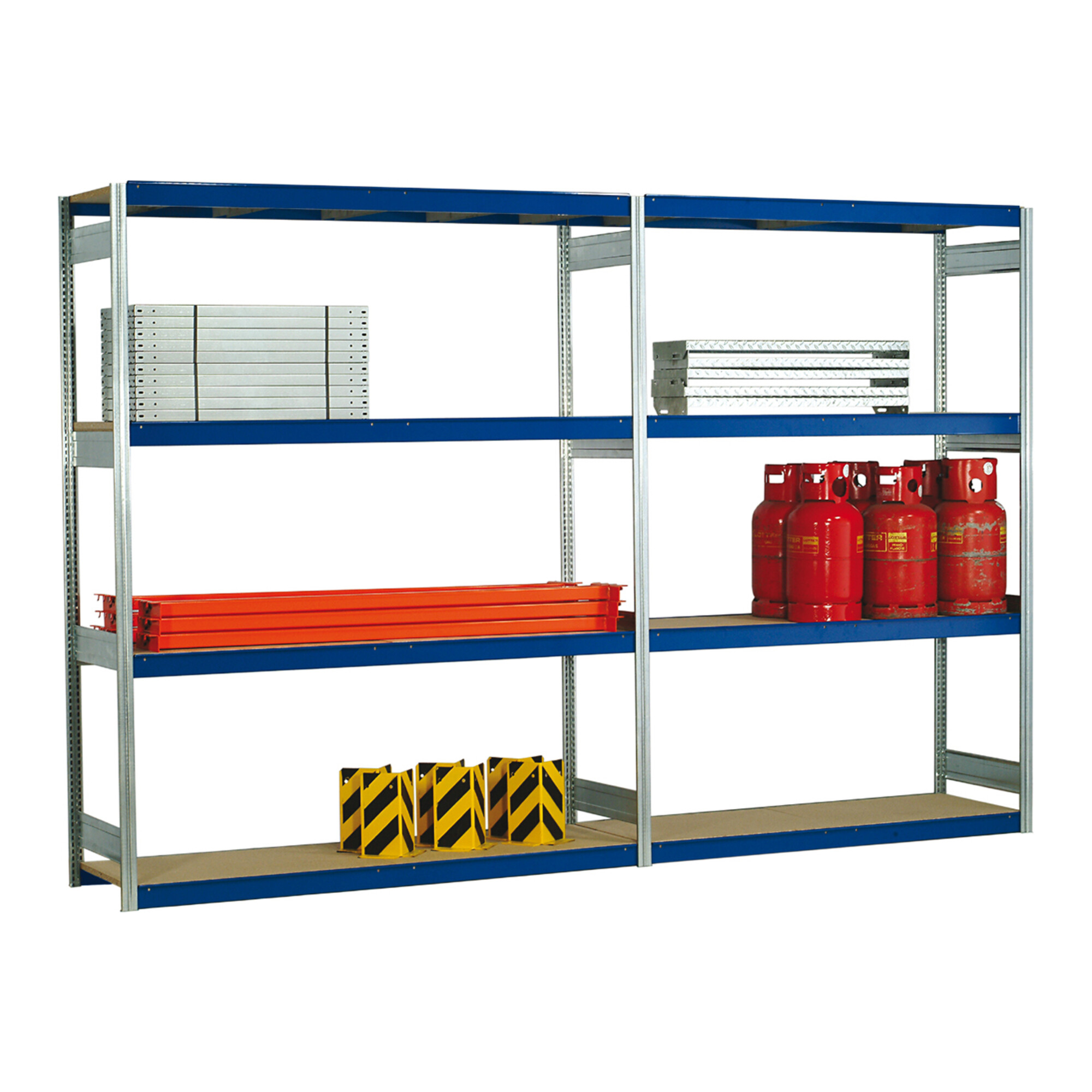 Regalwerk EMIL-Weitspannregal Holzpaneel Anbaufeld HxBxT 2000x2010x800 mm 4 Ebenen RAL5010
