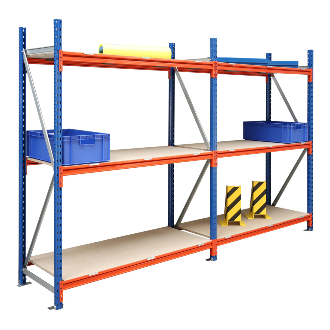 Regalwerk EMMA Weitspannregal Holzeinlage Anbaufeld HxBxT 2000x2250x600 mm Rahmen RAL 5010