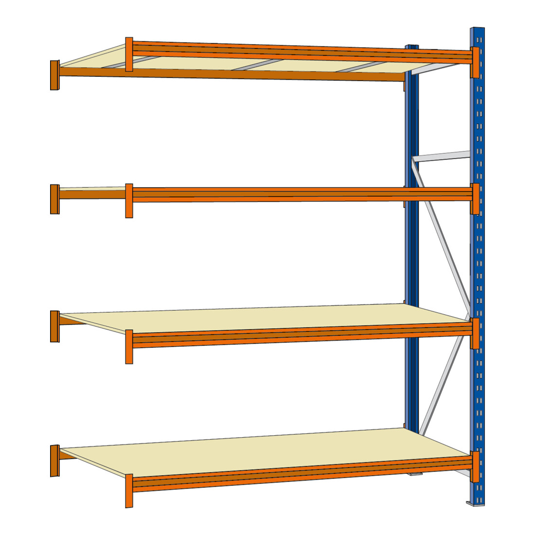 Regalwerk EMMA Weitspannregal Holzeinlage Anbaufeld HxBxT 2500x1850x600 mm Rahmen RAL 5010
