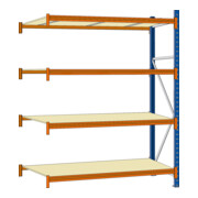 Regalwerk EMMA Weitspannregal Holzeinlage Anbaufeld HxBxT 2500x2700x1000 mm Rahmen RAL 5010-3