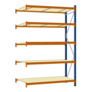 Regalwerk EMMA-Weitspannregal Holzeinlage Anbaufeld HxBxT 3000x1850x800 mm Rahmen RAL 5010-3