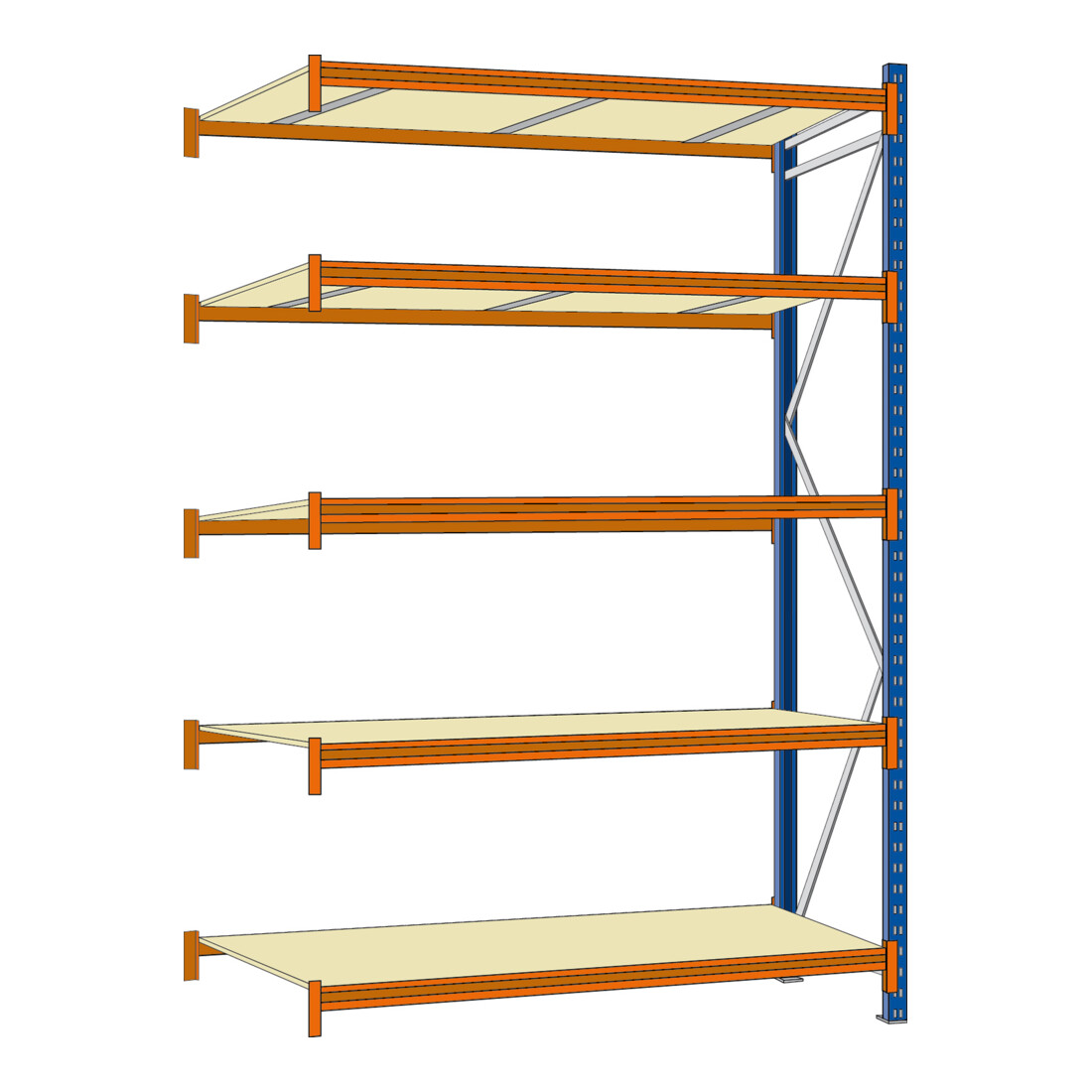 Regalwerk EMMA-Weitspannregal Holzeinlage Anbaufeld HxBxT 3000x2700x600 mm Rahmen RAL 5010