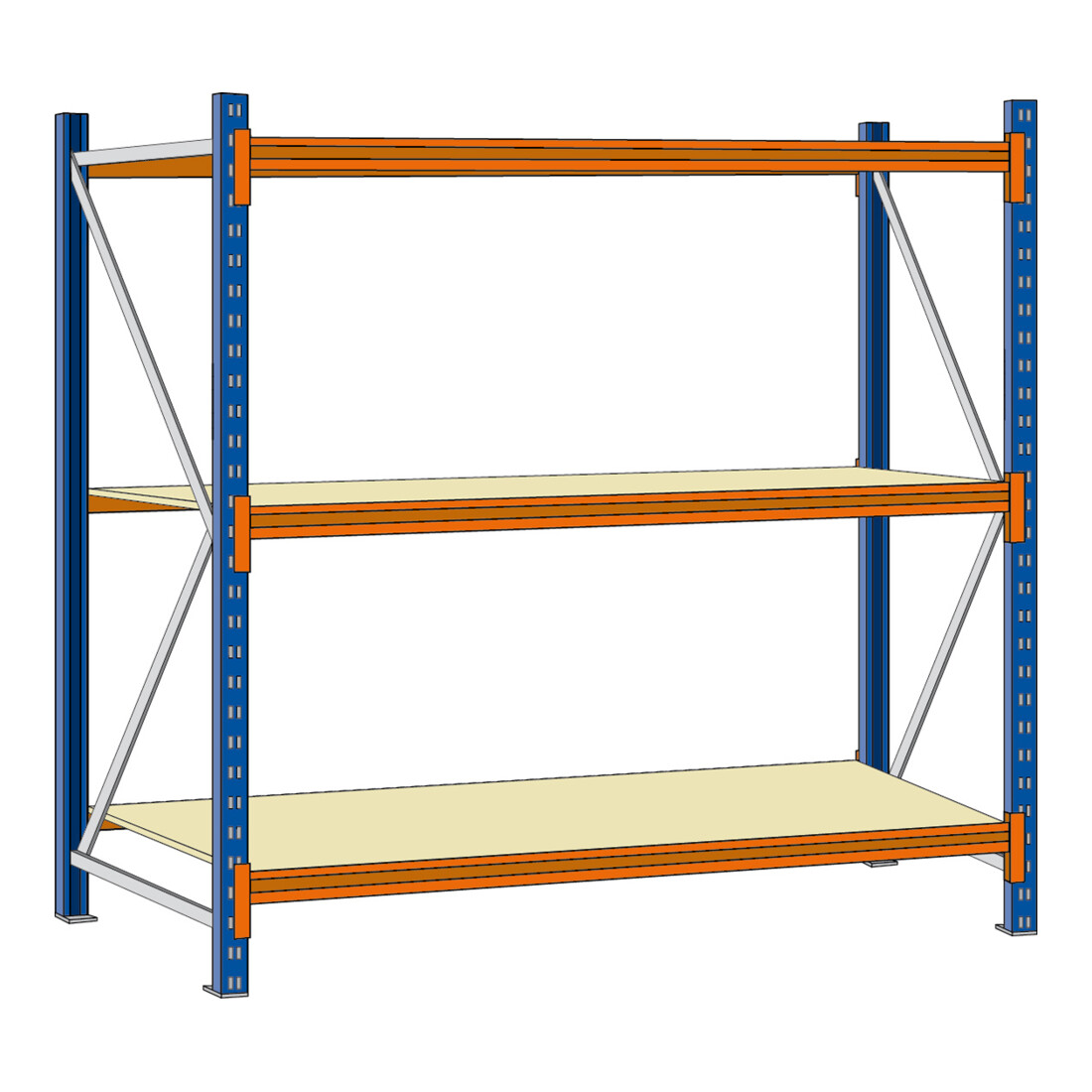 Regalwerk EMMA Weitspannregal, Holzeinlage Grundfeld, H x B x T 2000 x 2250 x 600 mm, Rahmen RAL 5010
