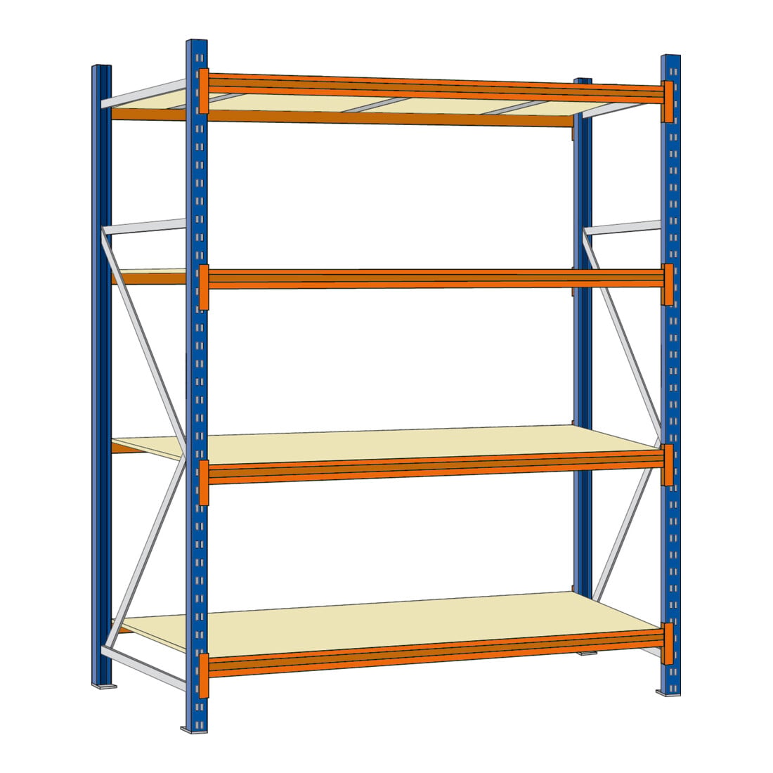 Regalwerk EMMA Weitspannregal Holzeinlage Grundfeld HxBxT 2500x2700x1000 mm Rahmen RAL 5010