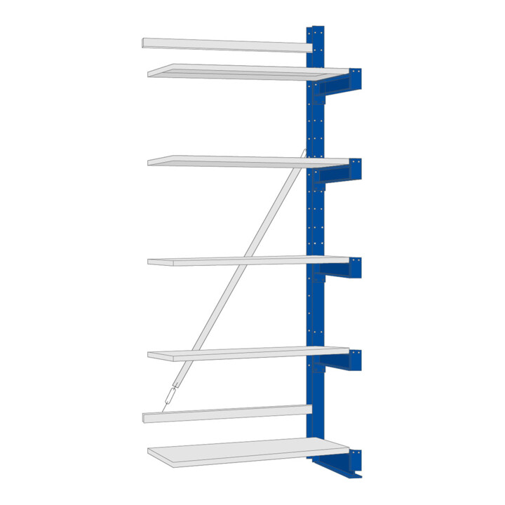 Regalwerk KARL-Kragarmregal Stahlfachboden Anbaufeld HxB 2000x1000x600 mm einseitig