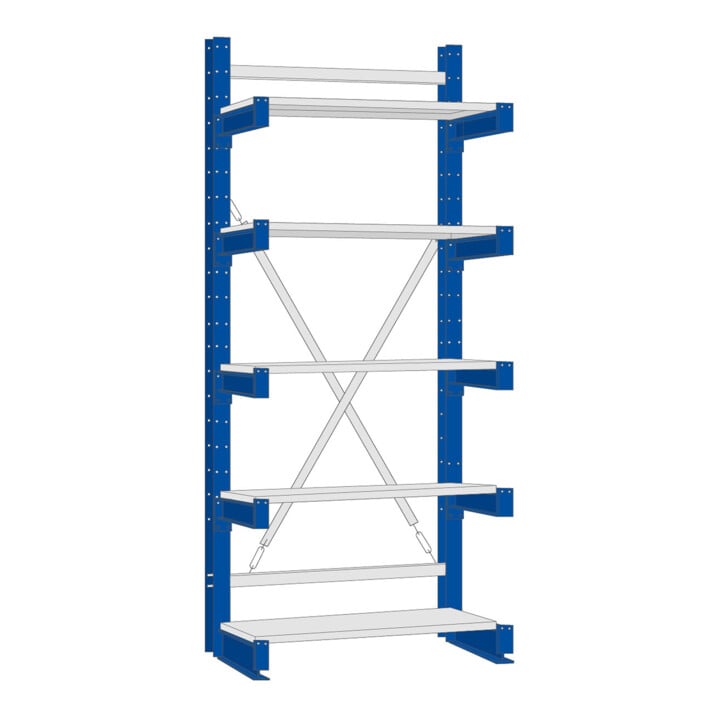 Regalwerk KARL-Kragarmregal Stahlfachboden Grundfeld HxB 2000x1000x500 mm einseitig