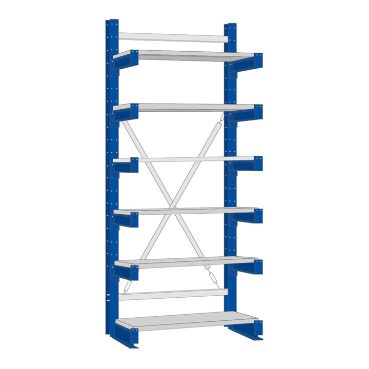 Regalwerk KARL-Kragarmregal Stahlfachboden Grundfeld HxB 2500x1000x400 mm einseitig