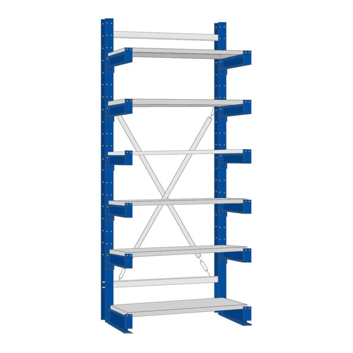 Regalwerk KARL-Kragarmregal Stahlfachboden Grundfeld HxB 2500x1000x600 mm einseitig