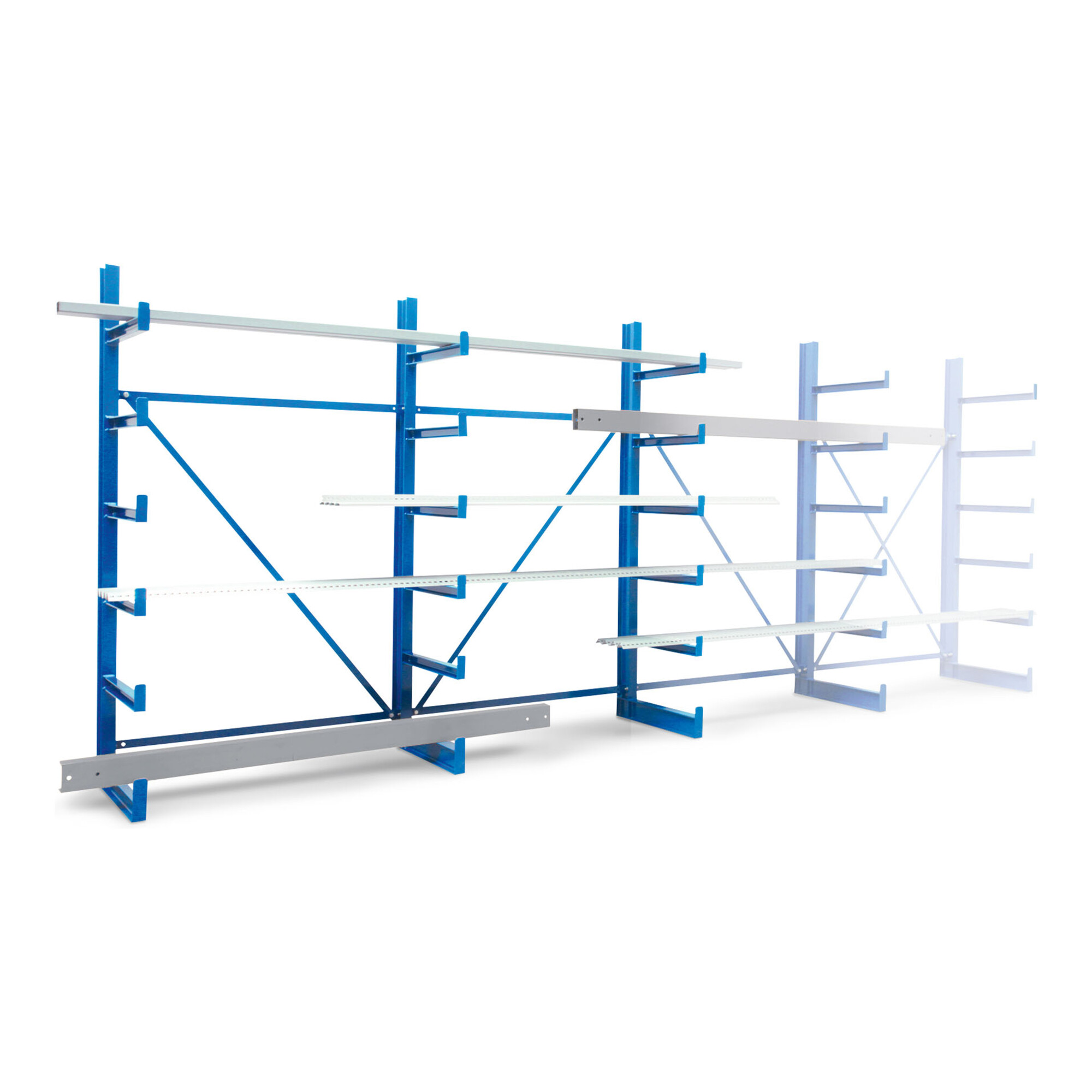 Regalwerk KARL-Kragarmregal TYP 1 Set 2 einseitig feste Arme 1xGF + 2xAF HxB 2000x1250 mm